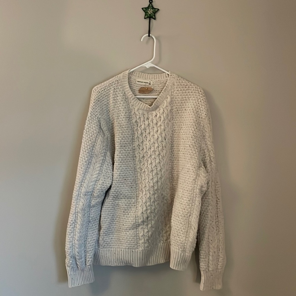 Vintage cream cable knit crew neck sweater XXL (cotton and wool)